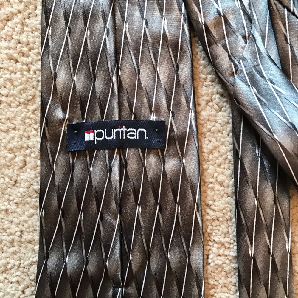 Puritan Mens Classic Neck Tie Diamond Stripe Grey Silver Black USA Made Office - Picture 4 of 8